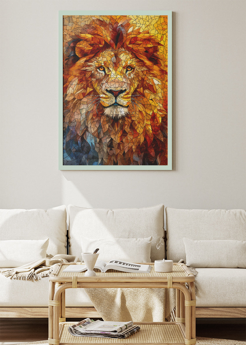 Golden Mosaic Lion Canvas Print & Poster – Geometric Lion Wall Art – AI PRINT LAB