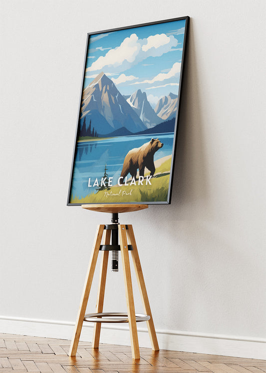 Lake Clark National Park Poster & Canvas Print – Alaska Mountain Lake Bear Landscape Wall Art