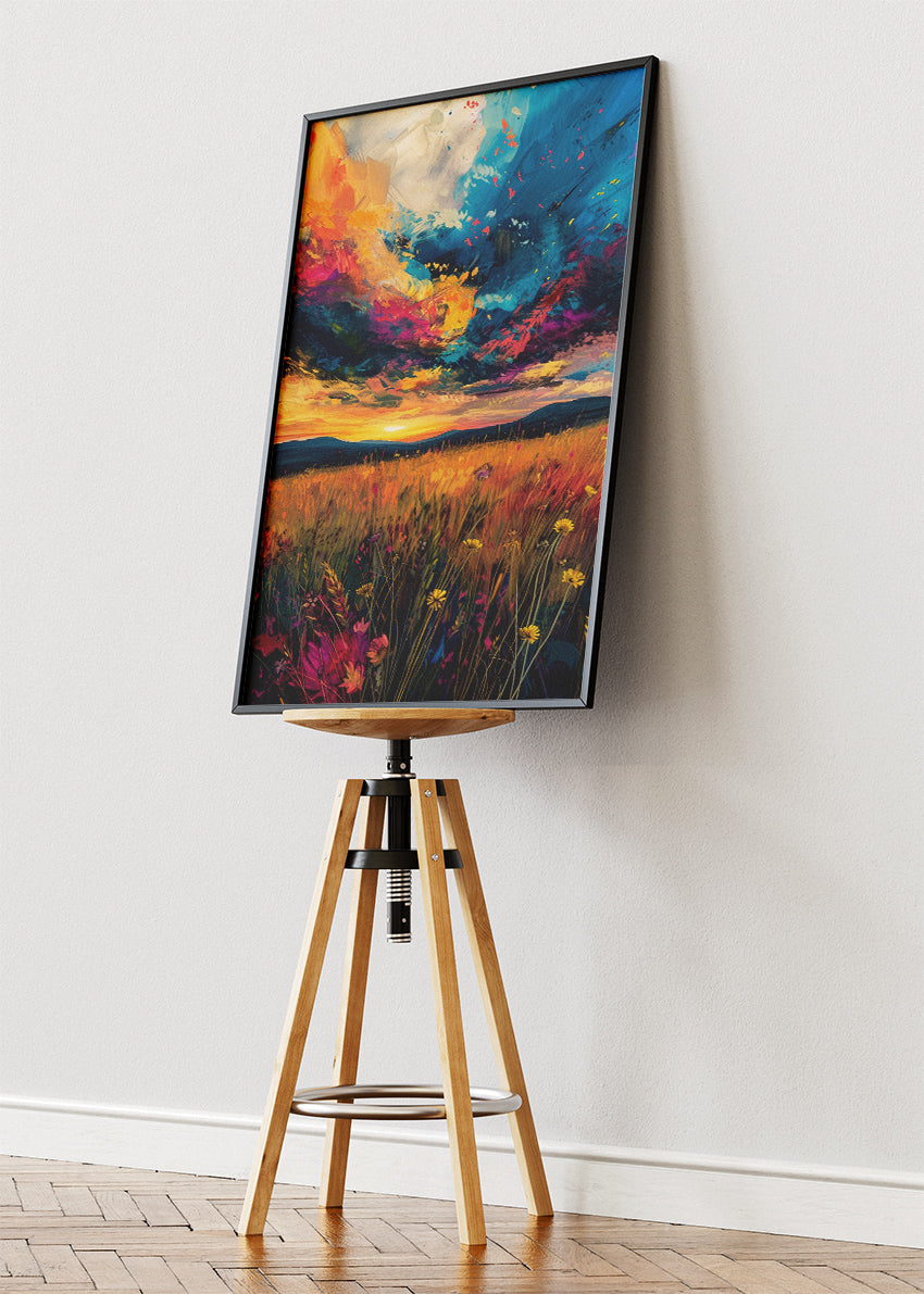 Vibrant Wildflower Sunset – Expressive Landscape Canvas & Poster Print – AI PRINT LAB