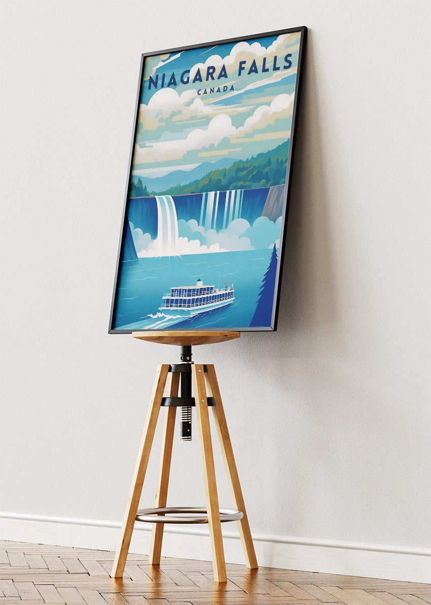 Niagara Falls Canada Poster & Canvas Print – Waterfall & Scenic Boat Illustration