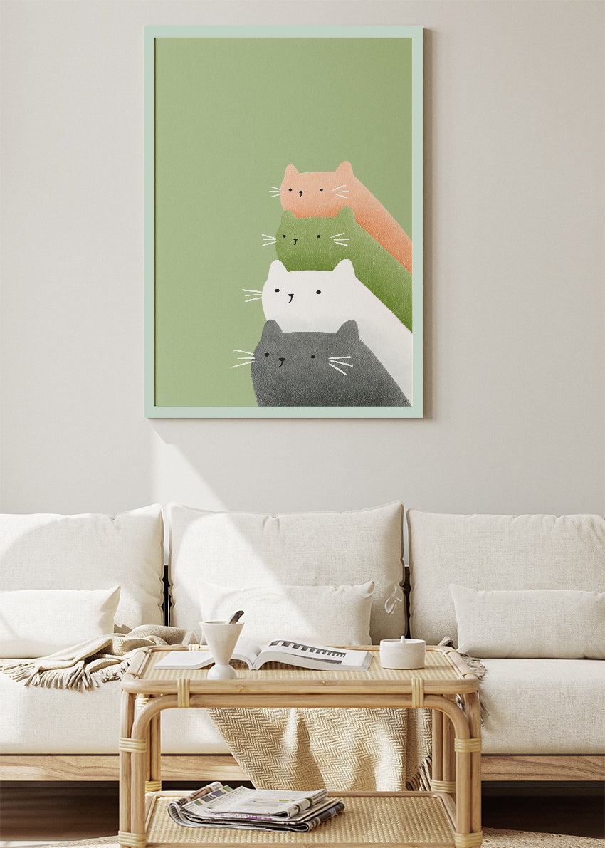 Minimalist Cute Cats Canvas Print & Poster – Modern Scandinavian Cat Wall Art – AI PRINT LAB