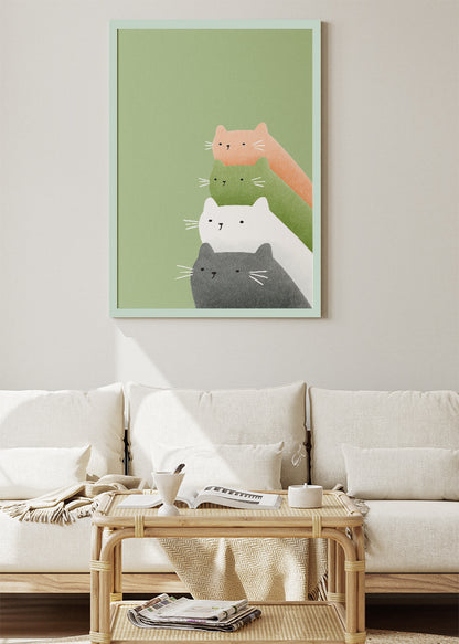 Minimalist Cute Cats Canvas Print & Poster – Modern Scandinavian Cat Wall Art – AI PRINT LAB