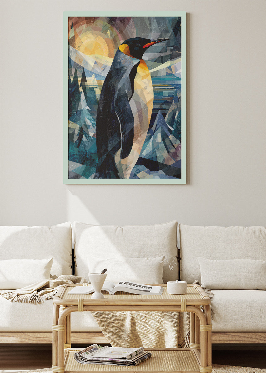 Geometric Emperor Penguin Canvas Print & Poster – Modern Arctic Wildlife Wall Art – AI PRINT LAB