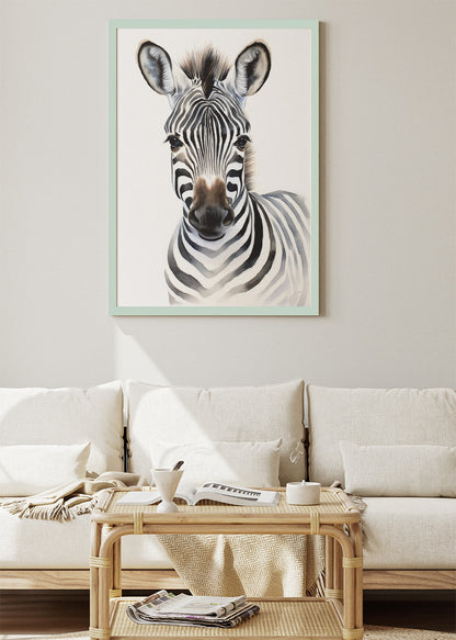 Minimal Zebra Portrait Poster & Canvas Print – Modern Wildlife Wall Art