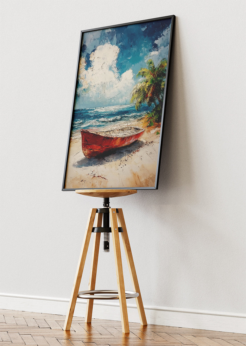 Tropical Red Boat – Coastal Beach Canvas & Poster Print – AI PRINT LAB