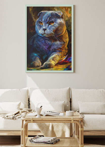 Colorful Scottish Fold Cat Canvas Print & Poster – Modern Artistic Cat Wall Art – AI PRINT LAB