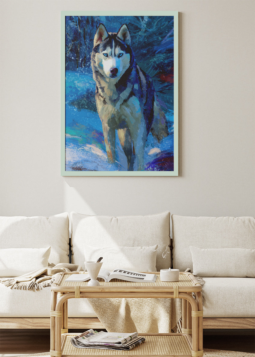 Majestic Siberian Husky Canvas Print & Poster – Winter Wolf Style Dog Wall Art – AI PRINT LAB