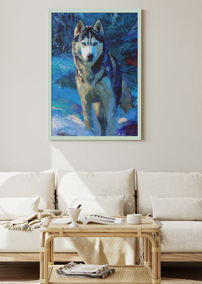 Majestic Siberian Husky Canvas Print & Poster – Winter Wolf Style Dog Wall Art – AI PRINT LAB