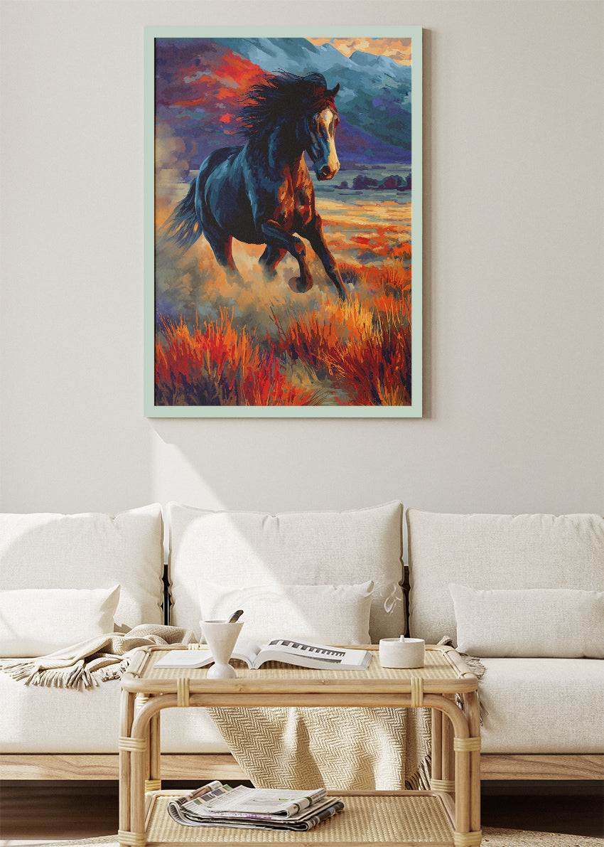Majestic Running Horse Canvas Print & Poster – Wild Stallion Landscape Wall Art – AI PRINT LAB
