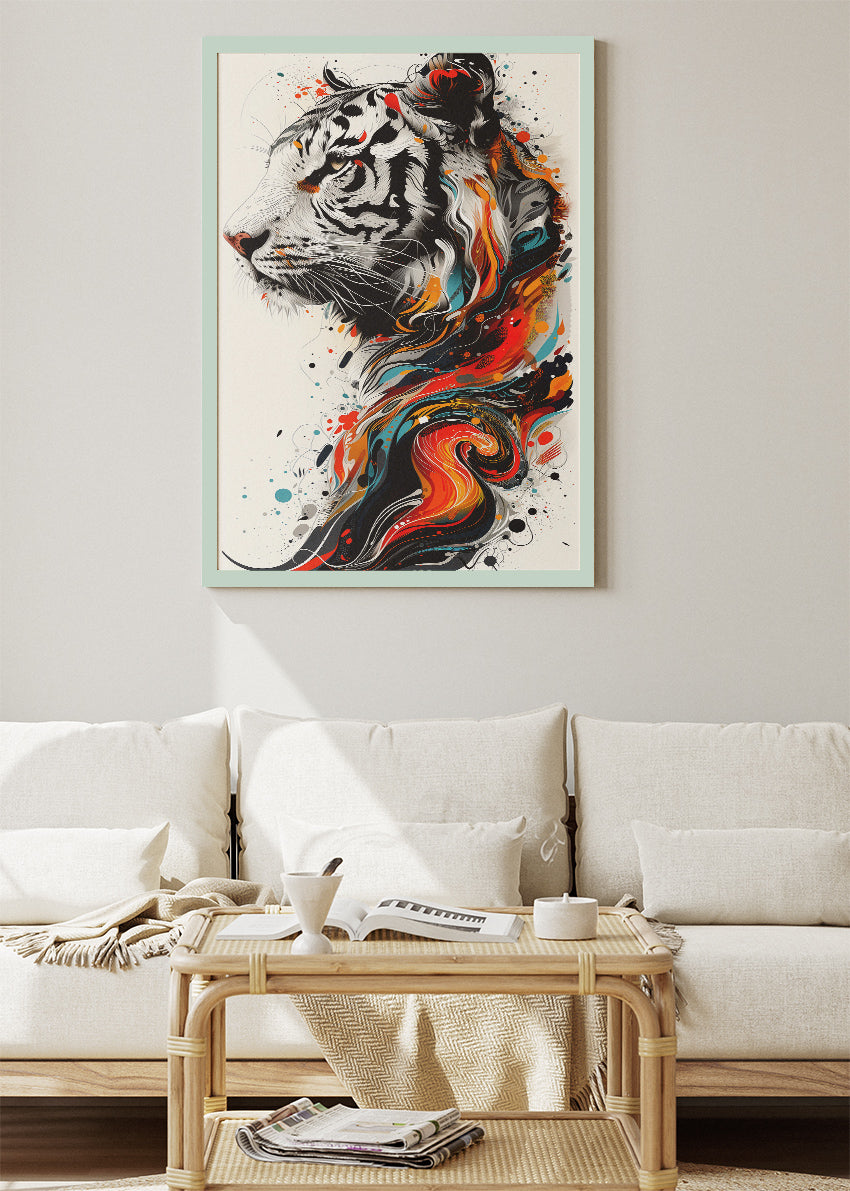 Abstract White Tiger Canvas Print & Poster – Modern Ink Splash Tiger Wall Art – AI PRINT LAB