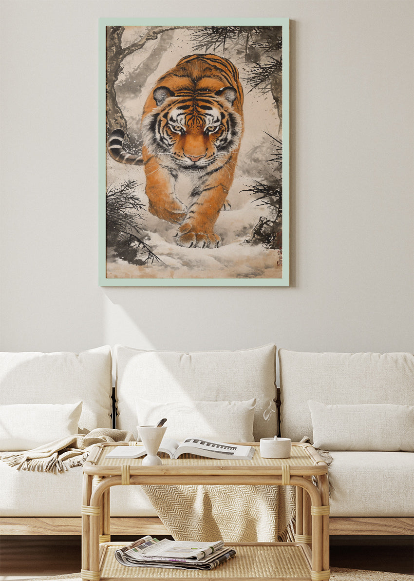 Walking Tiger Canvas Print & Poster – Traditional Ink Style Wildlife Wall Art – AI PRINT LAB