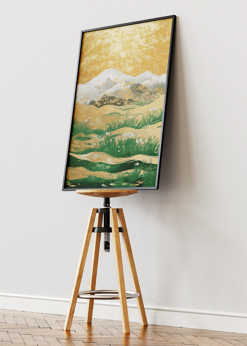 Golden Horizon Fields – Minimal Landscape Canvas & Poster Print – AI PRINT LAB
