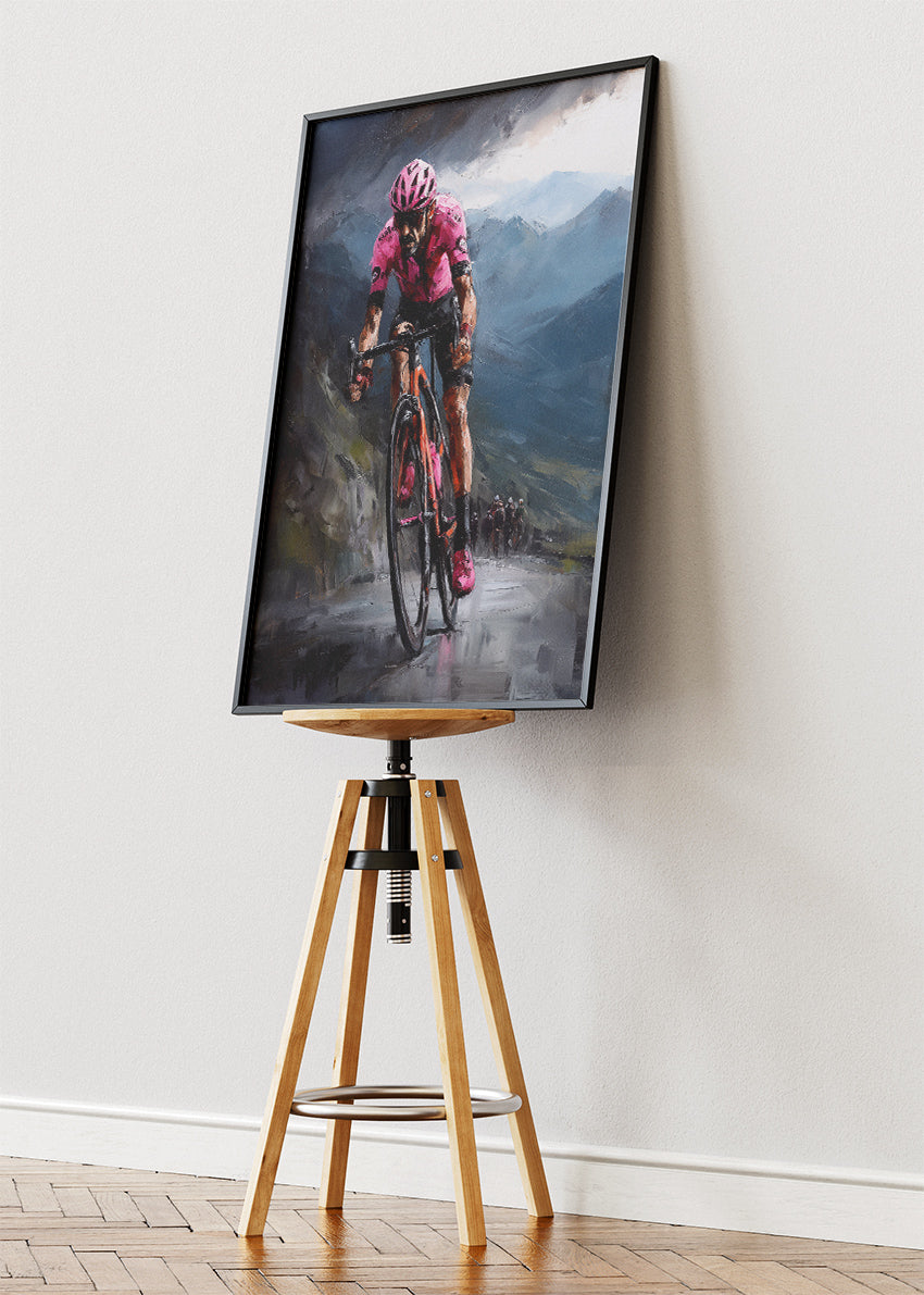 Pink Jersey Mountain Attack Cycling Art Print & Canvas – Relentless Ascent