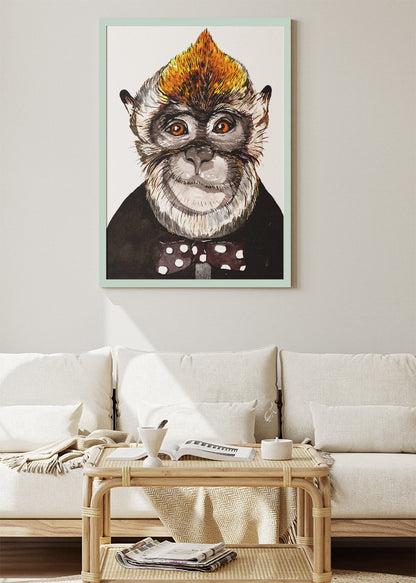 Funny Monkey Portrait Canvas Print & Poster – Cute Bow Tie Monkey Wall Art – AI PRINT LAB