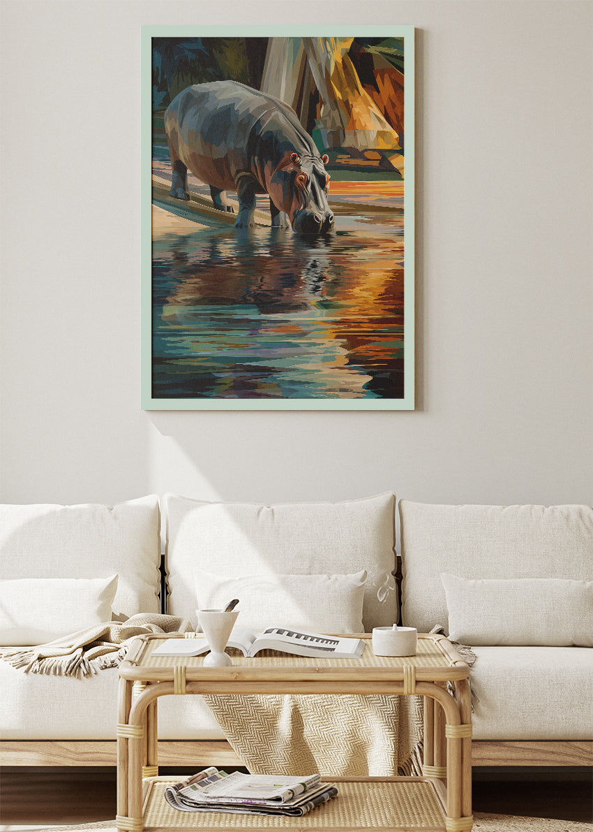 African Hippopotamus Canvas Print & Poster – Artistic Safari Wildlife Wall Art – AI PRINT LAB