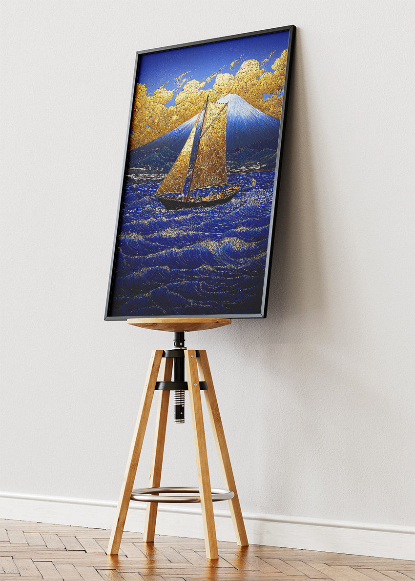 Golden Sails at Fuji – Luxury Ocean Canvas & Poster Print – AI PRINT LAB