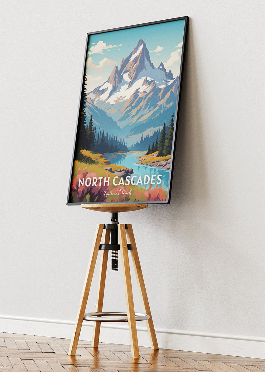 North Cascades National Park Poster & Canvas Print – Illustrated Mountain Landscape Wall Art