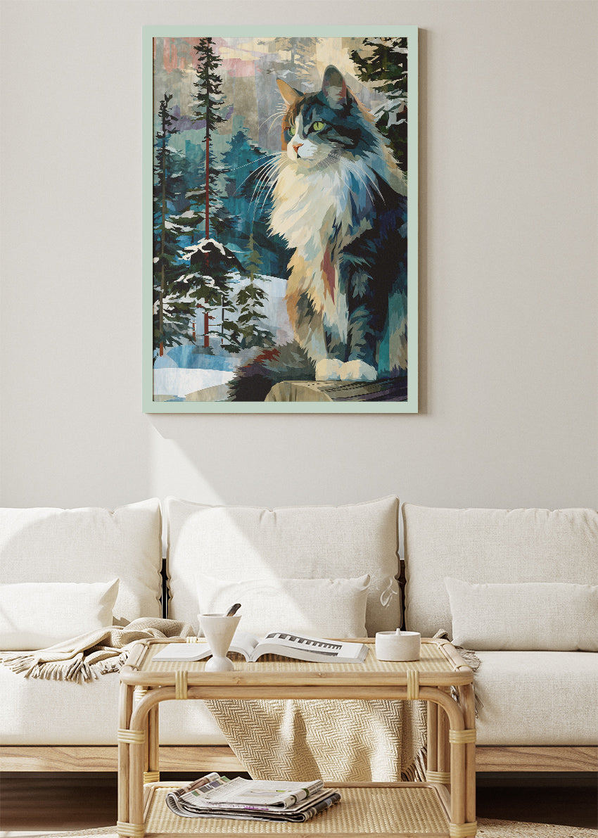 Snow Forest Cat Canvas Print & Poster – Winter Nature Feline Wall Art – AI PRINT LAB