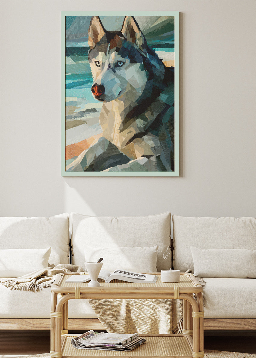 Geometric Husky Canvas Print & Poster – Modern Arctic Dog Wall Art – AI PRINT LAB