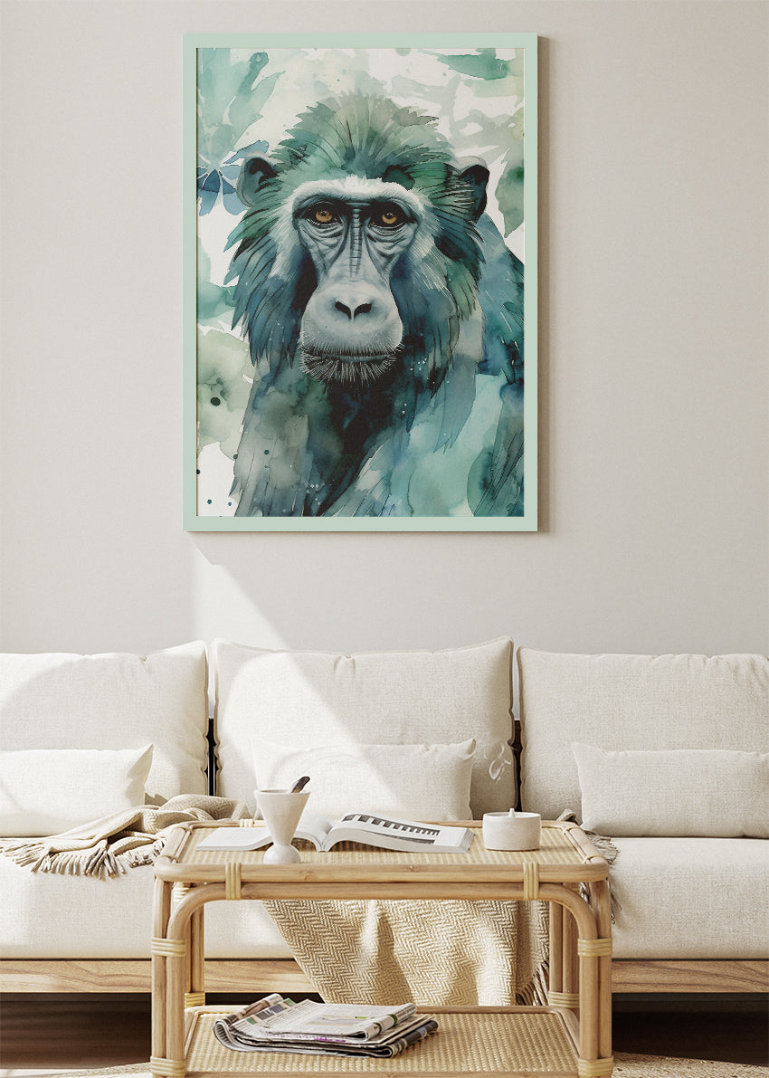 Watercolor Monkey Canvas Print & Poster – Minimal Jungle Animal Wall Art – AI PRINT LAB