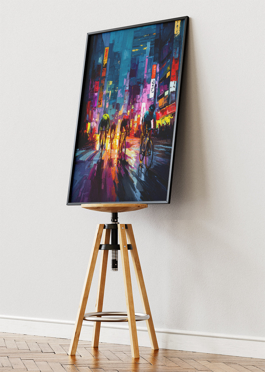 Neon City Sprint Cycling Art Print & Canvas – Electric Night Breakaway