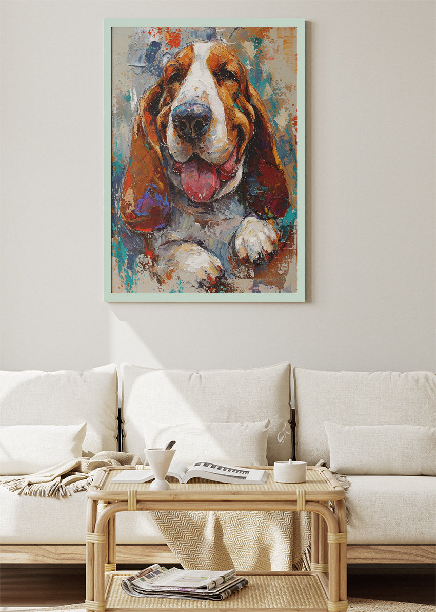 Colorful Basset Hound Canvas Print & Poster – Expressive Dog Wall Art – AI PRINT LAB