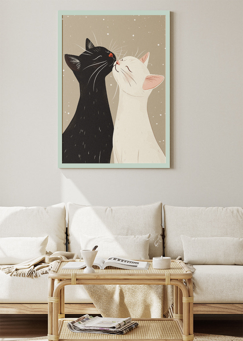Minimal Cat Love Canvas Print & Poster – Cute Romantic Animal Wall Art – AI PRINT LAB