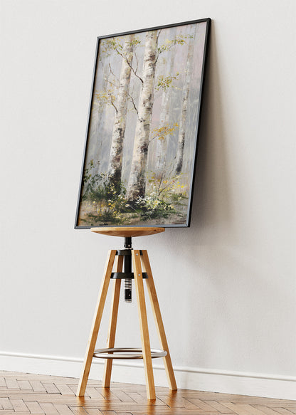 Soft Birch Forest Wall Art – Neutral Woodland Canvas Print | Calm Nature Landscape Portrait Poster