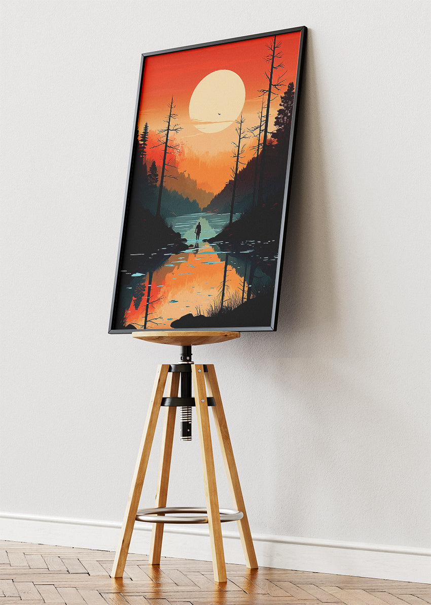 Solitude at Sunset – Modern Silhouette Forest Canvas & Poster Print – AI PRINT LAB