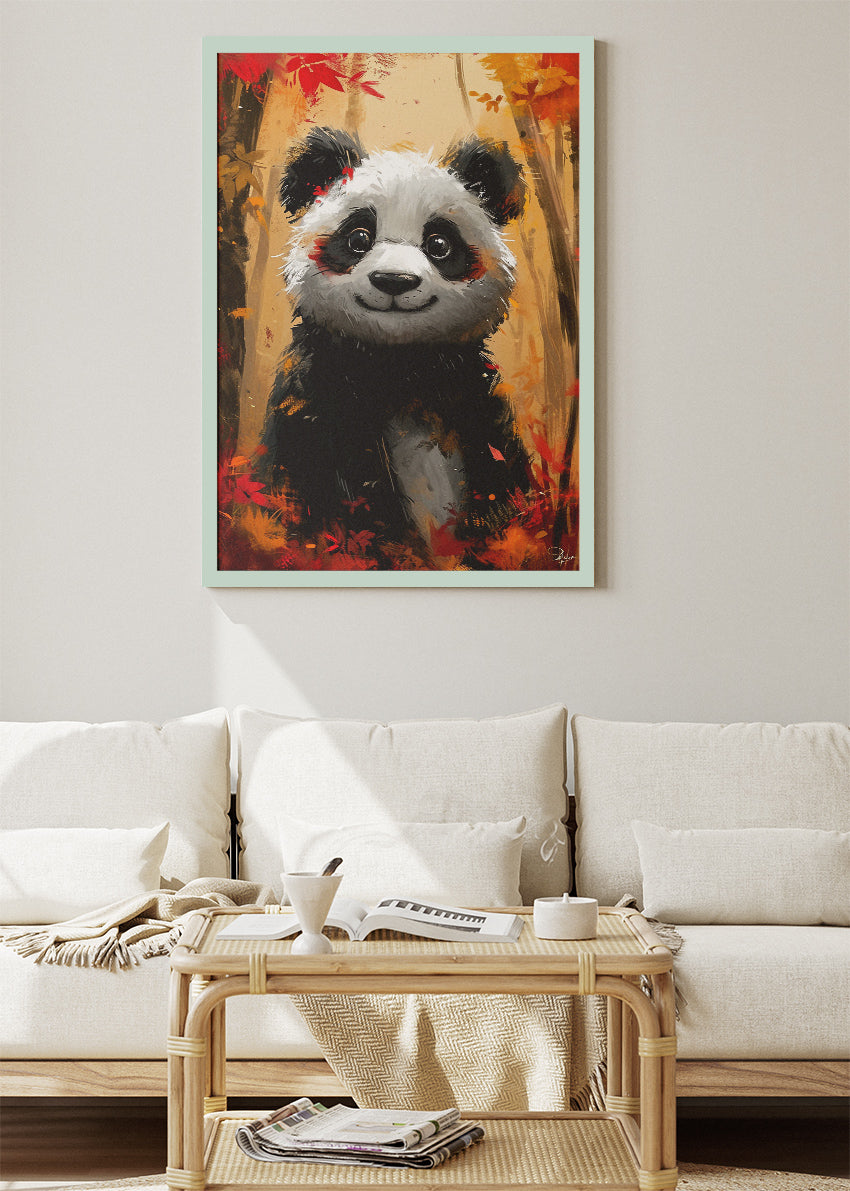 Autumn Forest Panda Poster & Canvas Print – Cute Animal Art in Warm Fall Colors