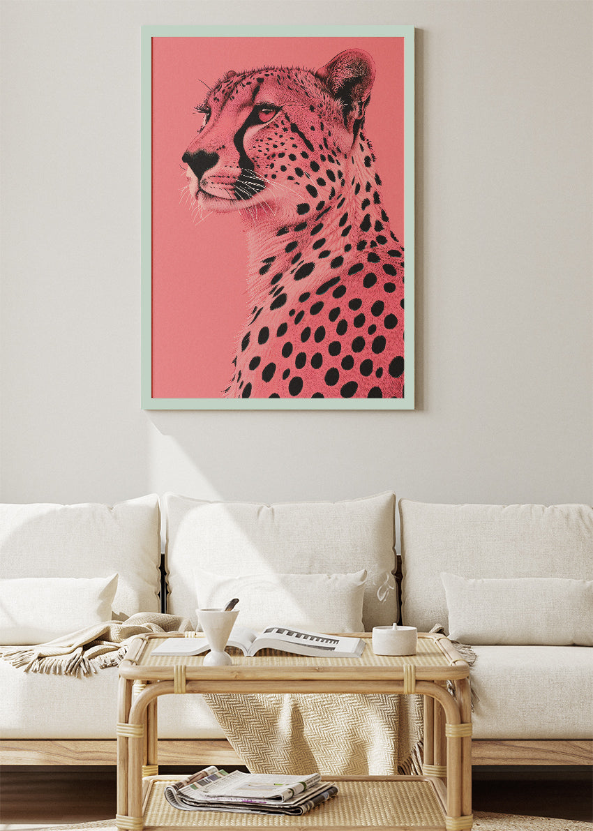 Pink Cheetah Canvas Print & Poster – Modern Minimal Animal Wall Art – AI PRINT LAB