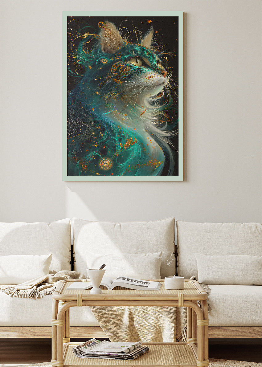 Abstract Cosmic Cat Canvas Print & Poster – Luxury Animal Wall Art – AI PRINT LAB
