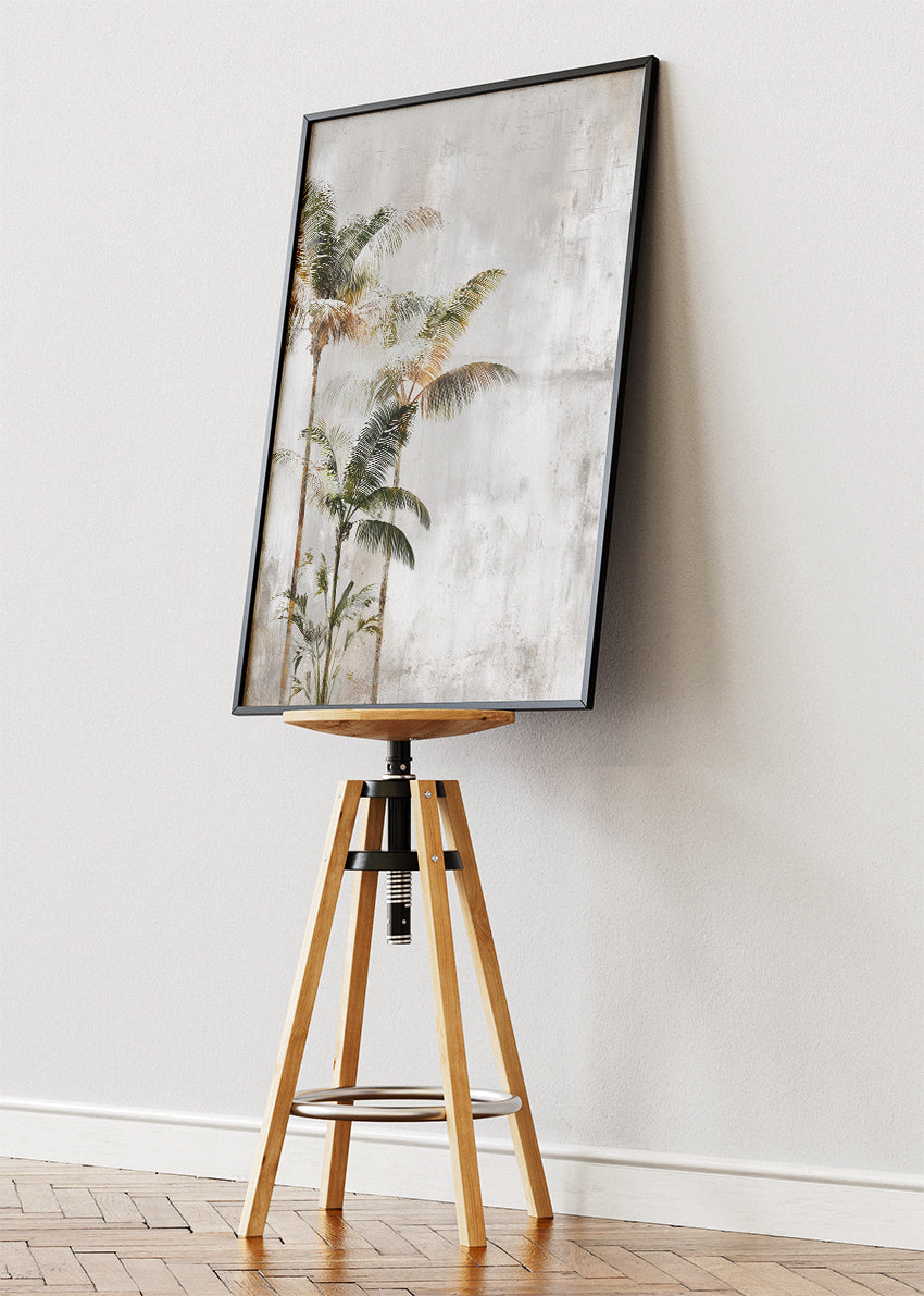 Neutral Tropical Palm Wall Art – Minimalist Beige Botanical Canvas Print | Modern Coastal Portrait Poster