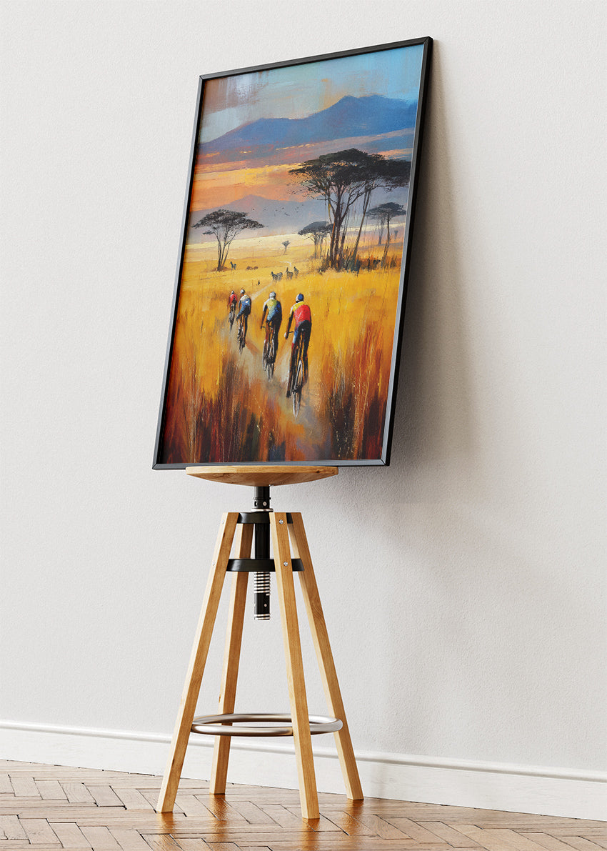 Golden Savanna Cycling Art Print & Canvas – Endless Horizon Ride