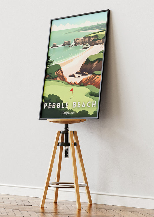 Pebble Beach California Poster & Canvas Print – Illustrated Coastal Golf Course Wall Art