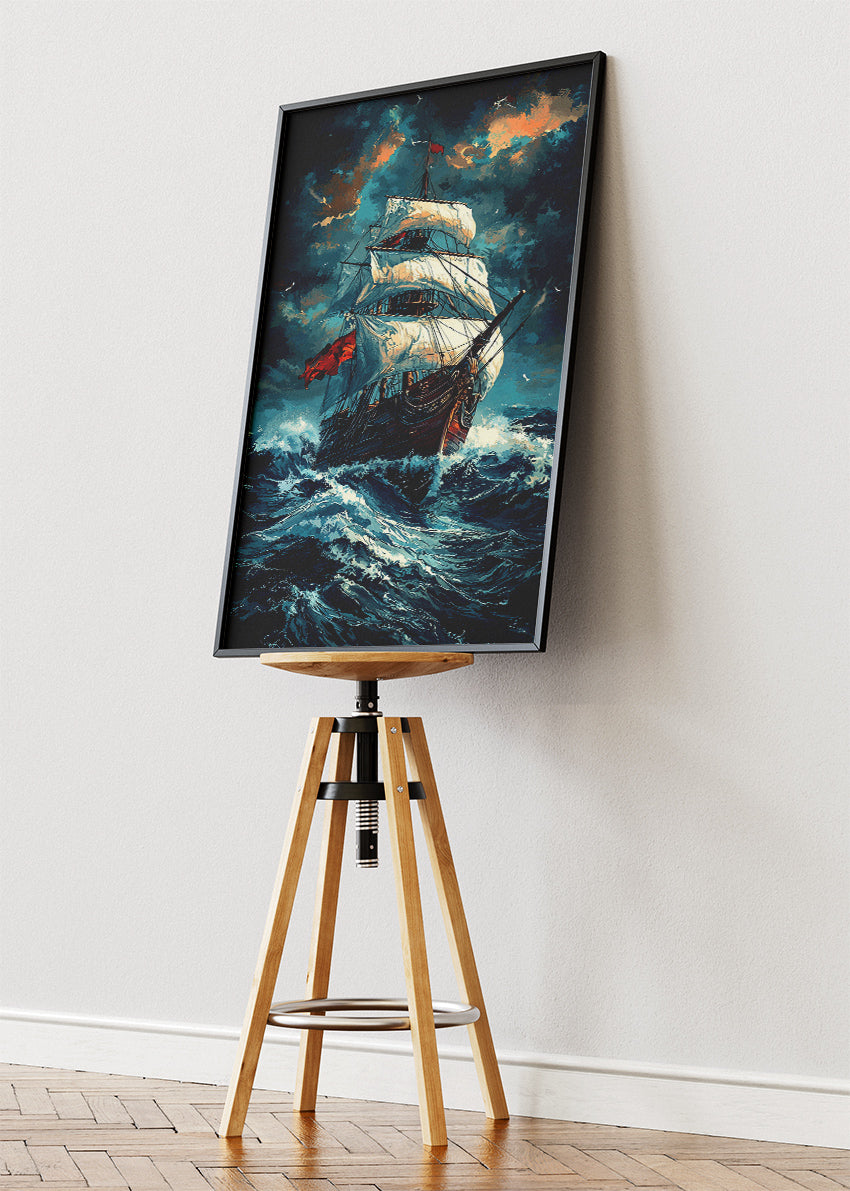Stormbound Voyager – Dramatic Tall Ship Ocean Canvas & Poster Print – AI PRINT LAB