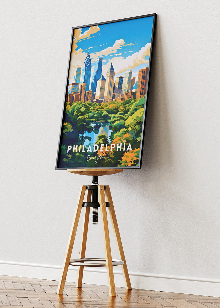 Philadelphia Pennsylvania Poster & Canvas Print – Skyline Park View Illustration Wall Art