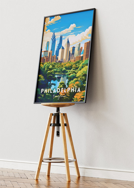 Philadelphia Pennsylvania Poster & Canvas Print – Skyline Park View Illustration Wall Art