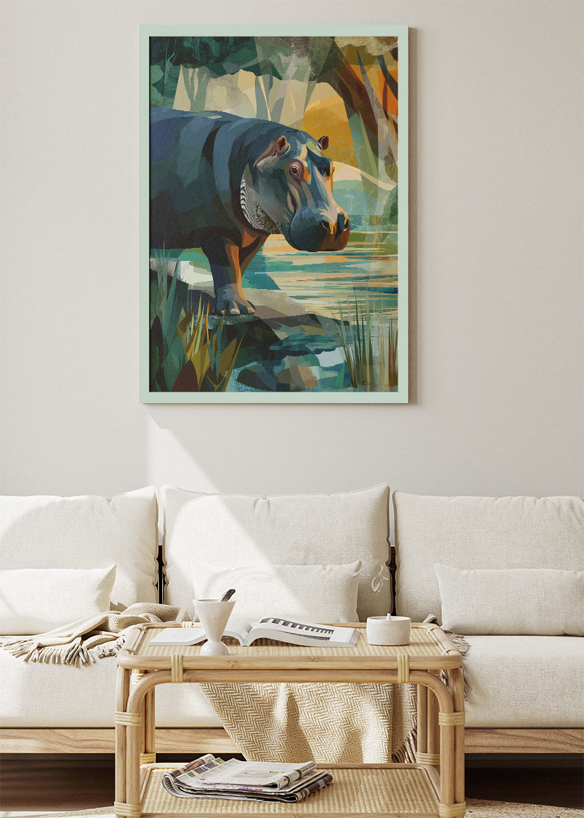 Hippo Canvas Print & Poster – Modern Wildlife Wall Art – AI PRINT LAB
