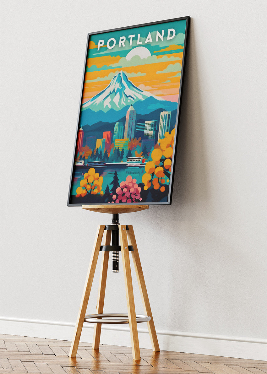 Portland Oregon Poster & Canvas Print – Mount Hood Skyline Illustration Wall Art