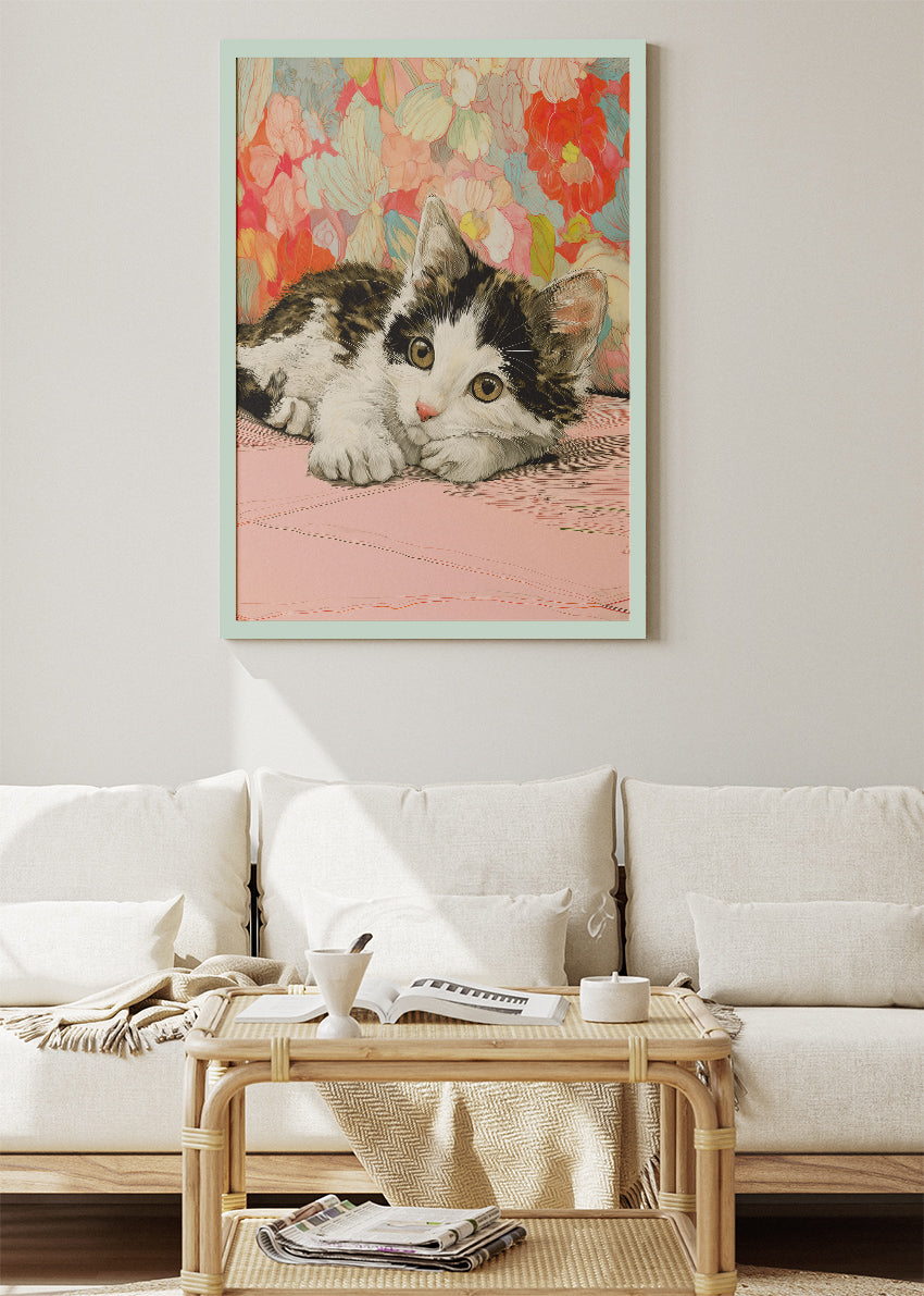 Cute Kitten Canvas Print & Poster – Floral Cat Wall Art – Soft Aesthetic Home Decor – AI PRINT LAB