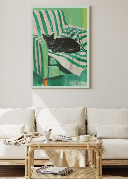 Black Cat Canvas Print & Poster – Green Abstract Interior Wall Art – Modern Artistic Decor – AI PRINT LAB