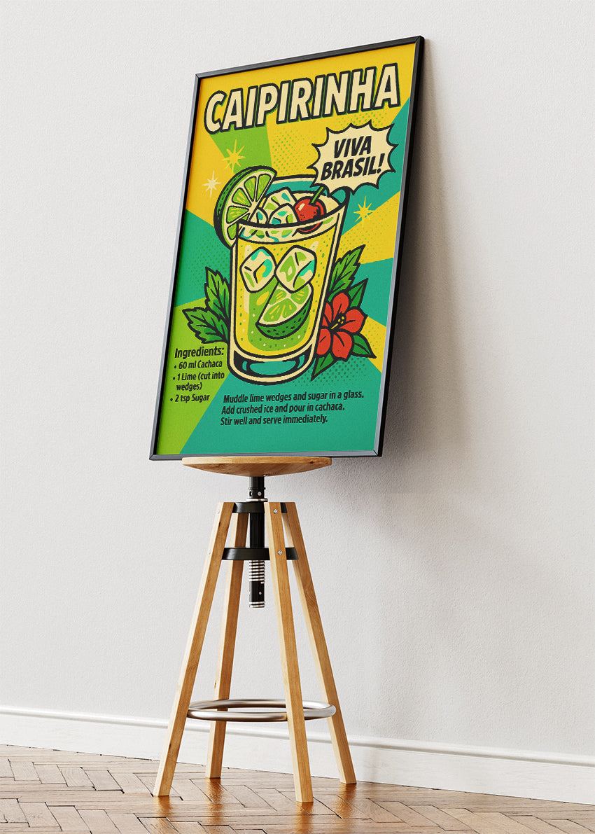 Caipirinha Pop Art Cocktail Poster & Canvas Print | Viva Brasil Retro Bar Wall Art