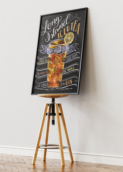 Long Island Iced Tea Chalkboard Cocktail Poster & Canvas Print | Vintage Bar Wall Art