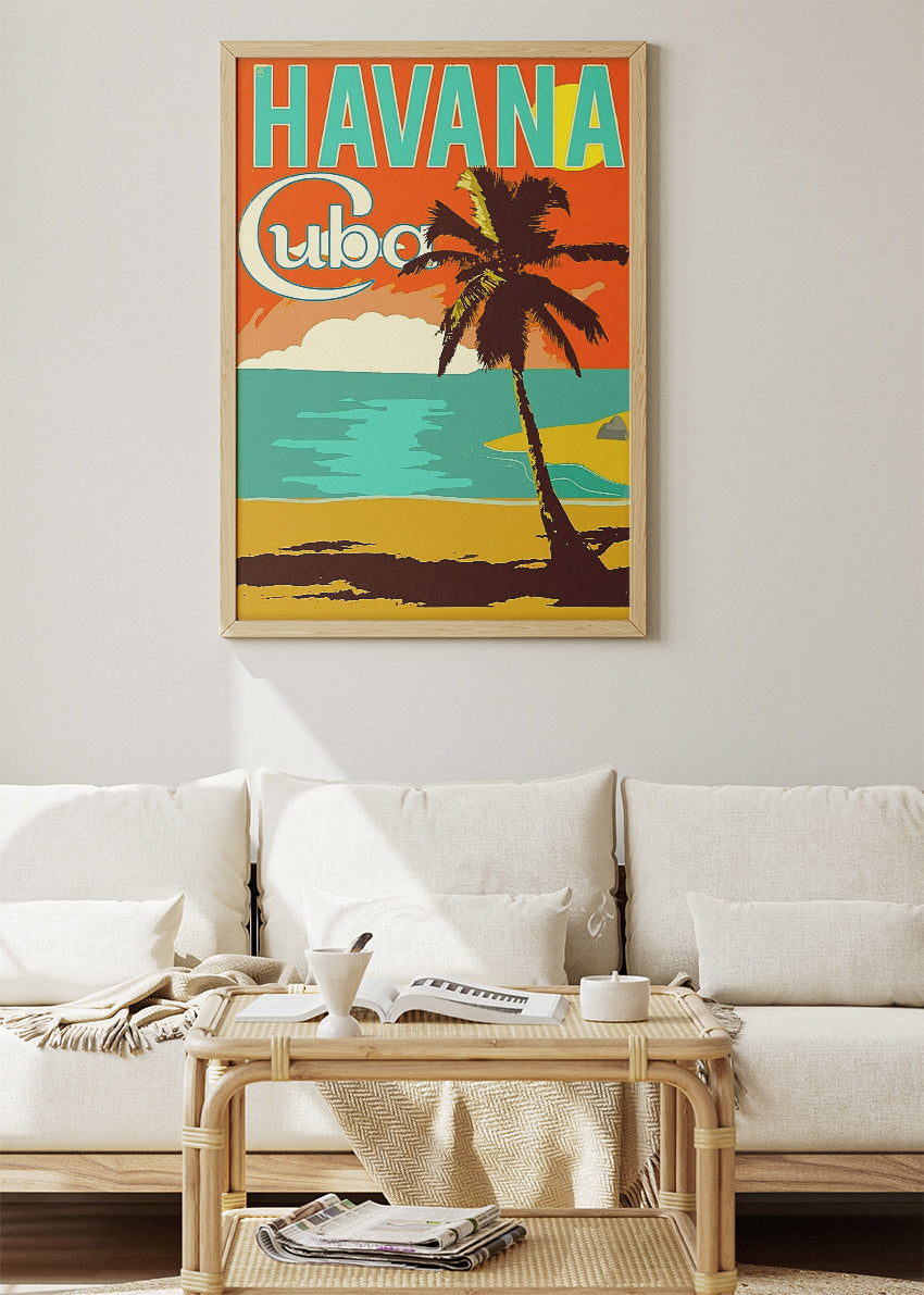 Havana Cuba Retro Beach Poster & Canvas Print – Vintage Palm Tree Tropical Art