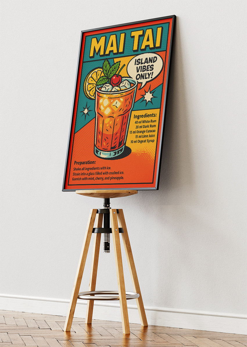Mai Tai Pop Art Cocktail Recipe Poster & Canvas Print | Retro Comic Bar Wall Art