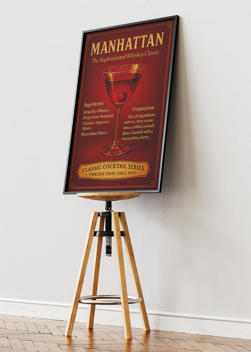 Manhattan Classic Whiskey Cocktail Poster & Canvas Print | Vintage Bar Wall Art