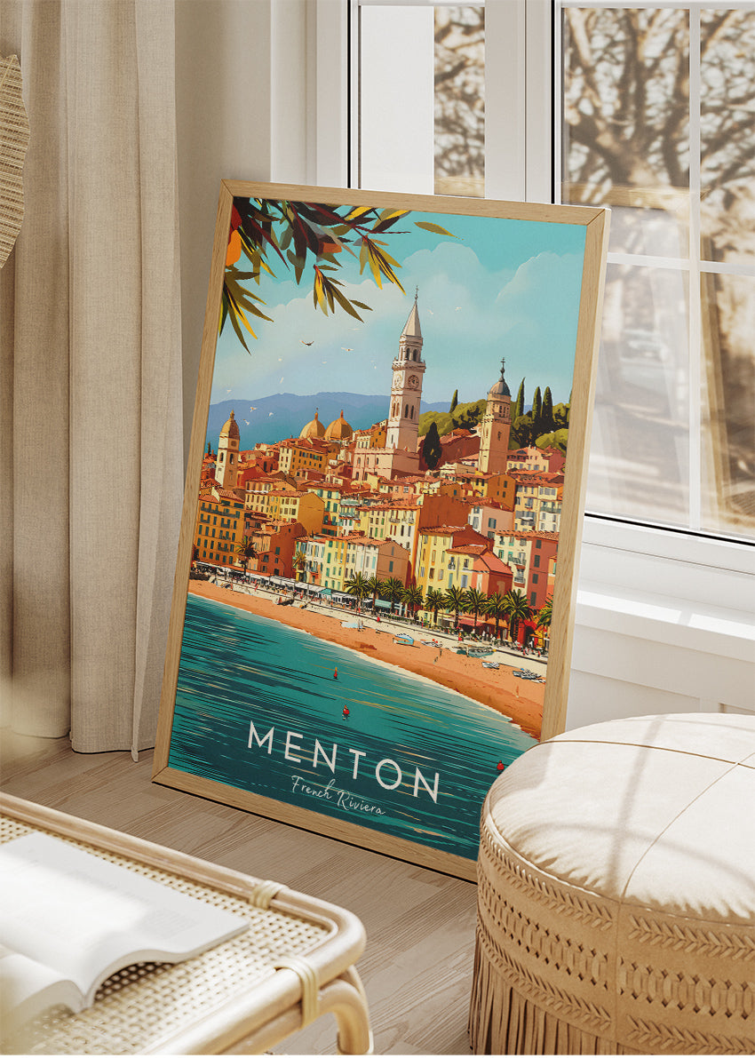 Menton French Riviera Poster & Canvas Print – Vintage Coastal Travel Art