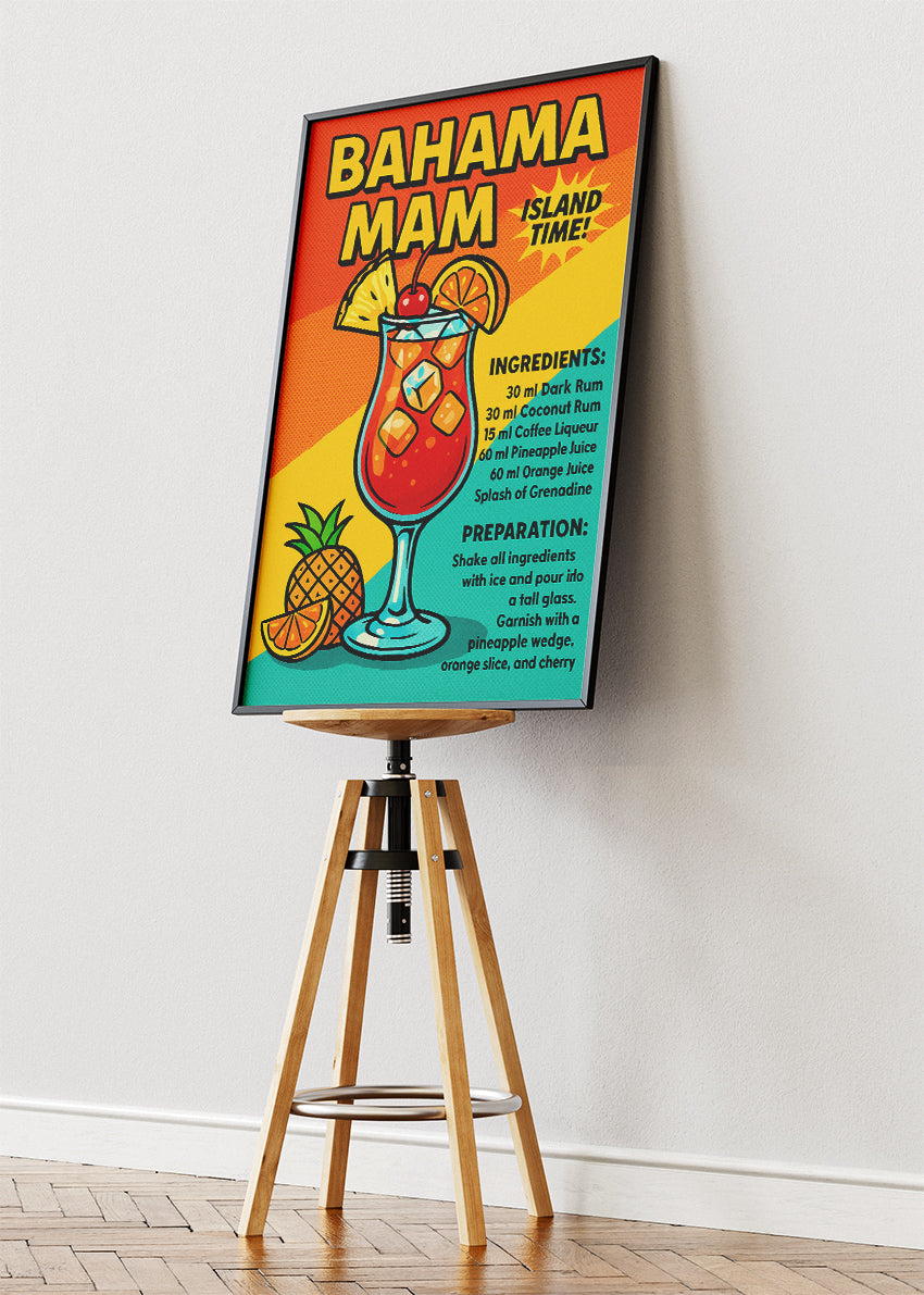 Bahama Mama Pop Art Cocktail Poster & Canvas Print | Retro Tropical Bar Wall Art