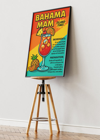 Bahama Mama Pop Art Cocktail Poster & Canvas Print | Retro Tropical Bar Wall Art
